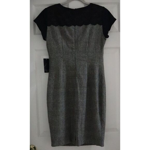 Zara Basic 2753/228/093 Women's Sz L Glen Plaid Wool Blend Sheath Dress $159 - Picture 7 of 14